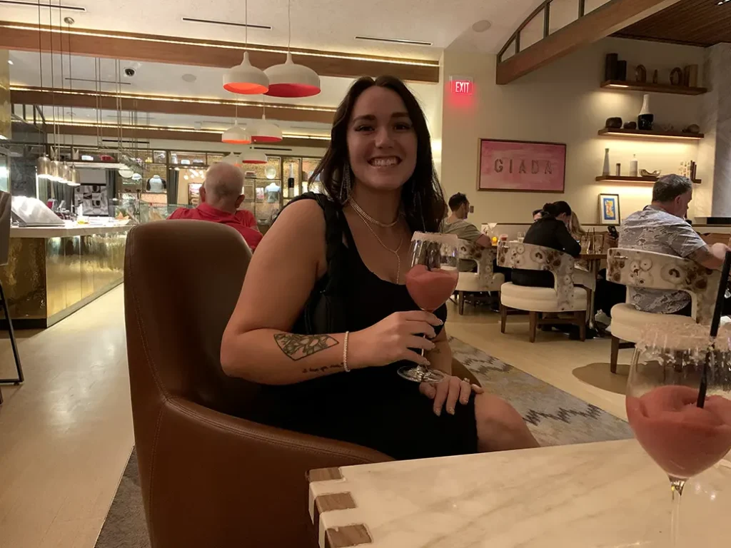 Bristol sipping from their Frozen Rose at Giada in Las Vegas