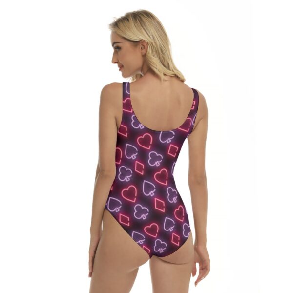 Las Vegas Casino Neon Card Suits All-Over Print Women's One-piece Swimsuit - Image 4